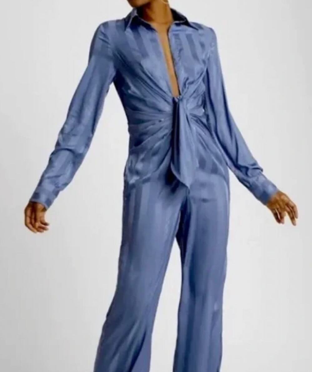 Choosy Satiny Lafayette Blue Chic Jumpsuit size 2 NEW
